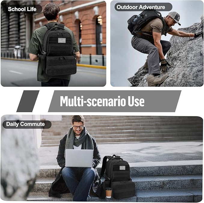 Jueachy Tactical Backpack with Lunch Box for Men: Laptop Compartment Bookbag+Tactical Medical Pouch Molle IFAK: First Aid Pouches Kit Empty