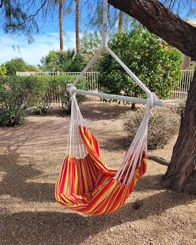 ADVOKAIR Hammock Chair Hanging Chair Swing Large Indoor with Anti-Slip Steel Spread Bar and Pocket-Max 500lbs-2 Cushions Perfect for BedroomOutdoorPatio PorchBackyard…