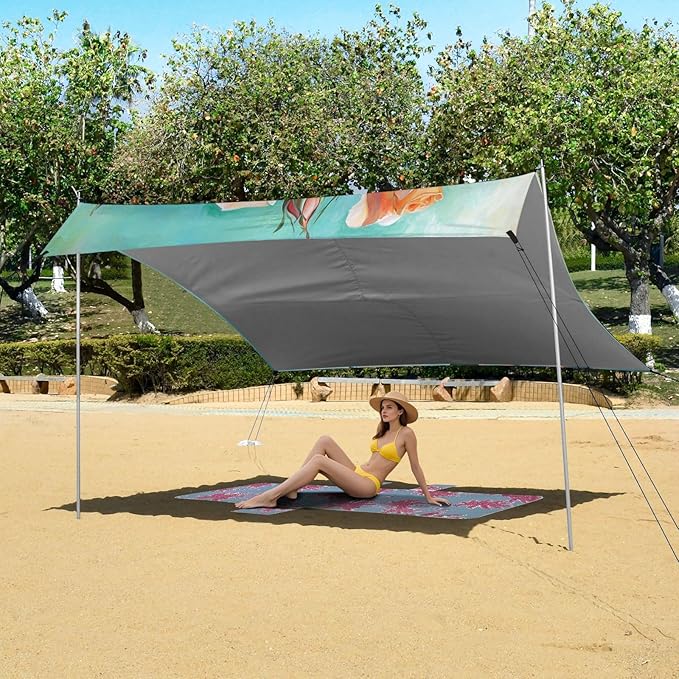 ALAZA Romantic Rose Flowers Beach Tent Sun Shelter UPF50+ Protection Beach Shade Canopy w/ 4 Sandbags for Outdoor Camping Fishing Backyard Fun Picnic 10x9 ft
