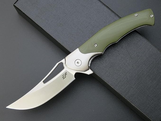 Eafengrow EF7 Folding Knife K110 Steel Blade G10&ampStainless Steel Handle EDC Tool Knives for Outdoor Working Camping Hiking(green)