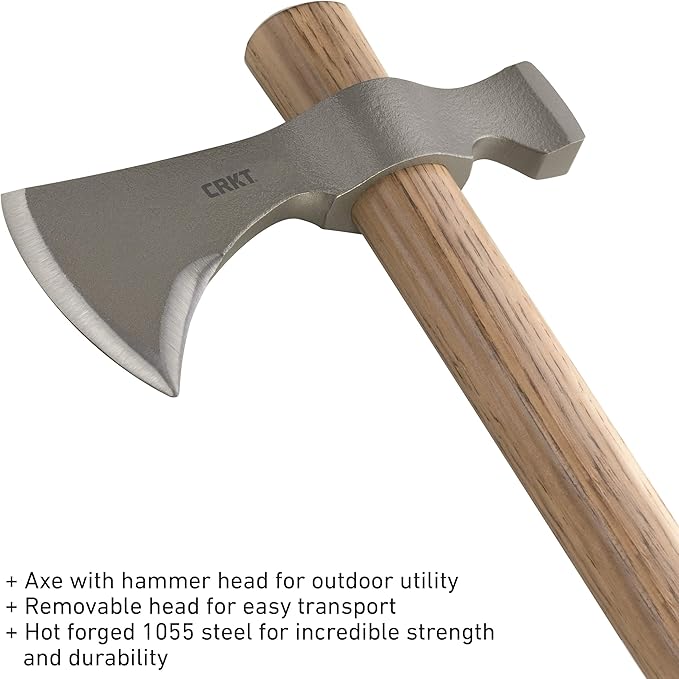 CRKT Woods Chogan T-Hawk Outdoor Survival Tomahawk: 1055 Carbon Steel Plain Edge Blade Tennessee Hickory Handle 2730