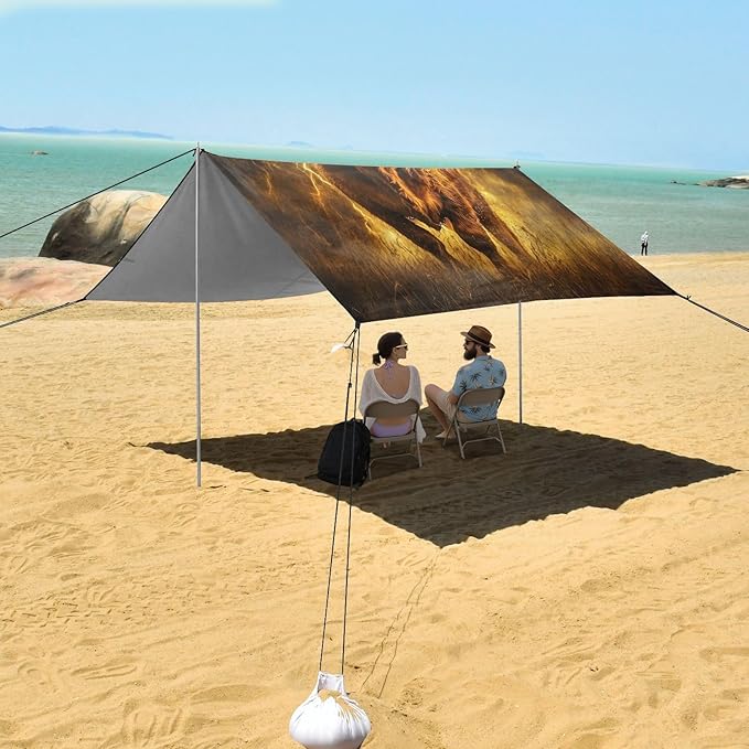 ALAZA Cow Yellow Lightning Background Beach Tent Sun Shelter Portable Canopy Sunshade for Outdoor Camping Picnics Backyard Fun 10x9 ft