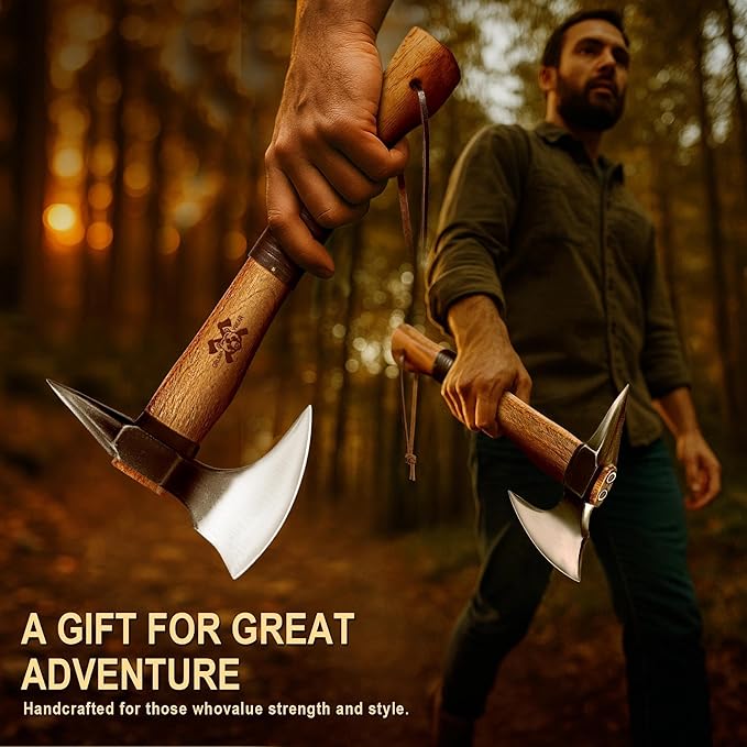 Grumpy Bear 15 Camping Hatchet Survival Axe with Sheath High Carbon Steel and Wood Handle Anti-Slip Grip – Ideal for Bushcraft Wood Splitting &amp Outdoor Adventures