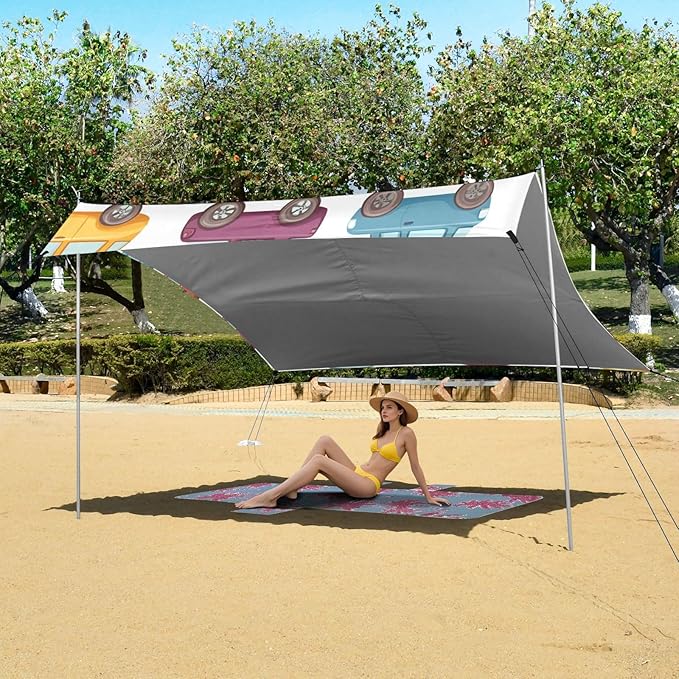 ALAZA Colorful Cartoon Car Beach Tent Sun Shelter Portable Canopy Sunshade for Outdoor Camping Picnics Backyard Fun 10x9 ft