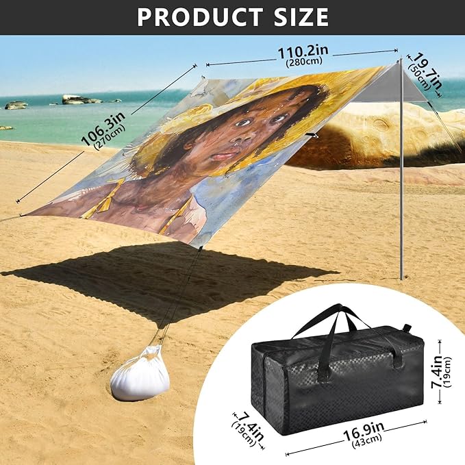 ALAZA Watercolour African American Beach Tent Sun Shelter UPF50+ Protection Beach Shade Canopy w/ 4 Sandbags for Outdoor Camping Fishing Backyard Fun Picnic 10x9 ft