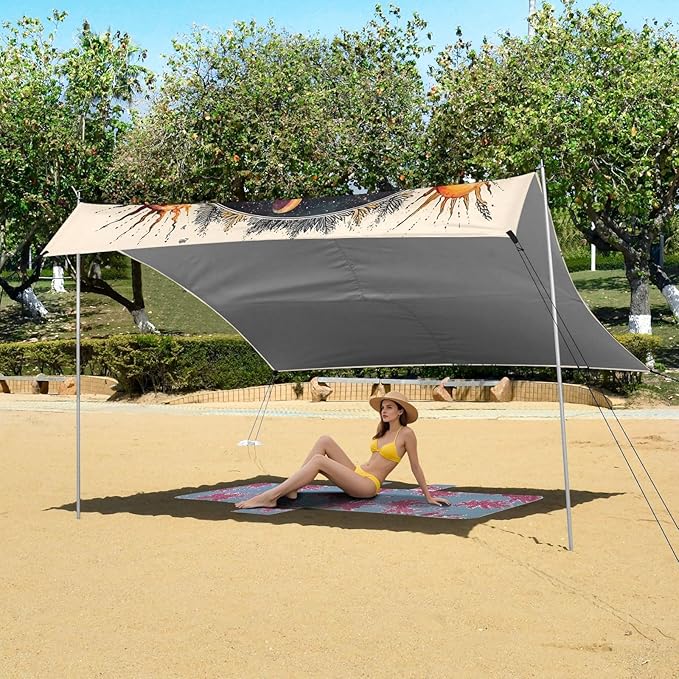 ALAZA Black Cat Moon Witch Beach Tent Sun Shelter UPF50+ Protection Beach Shade Canopy w/ 4 Sandbags for Outdoor Camping Fishing Backyard Fun Picnic 10x9 ft