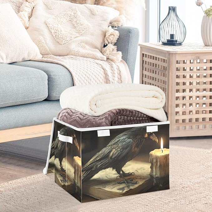 Storage Cube with Lid Crow Gothic Print 16.5×12.6×11.8 IN Collapsible Large Capacity Foldable Storage Basket Bin Organizer