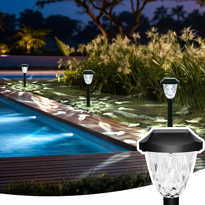 GIGALUMI 16 Pack Solar Outdoor Lights Bright Solar Pathway Lights with Great Pattern Waterproof Auto On/Off Light for Outside Garden Walkway Driveway Lawn Pathway
