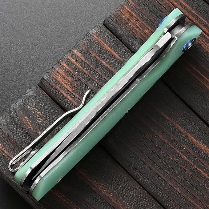 Sitivien ST144 Folding Knife14C28N Steel BladeG10 Handle Pocket Knife for Outdoor EDC CampingSurvivalHikingFishing(Jade)