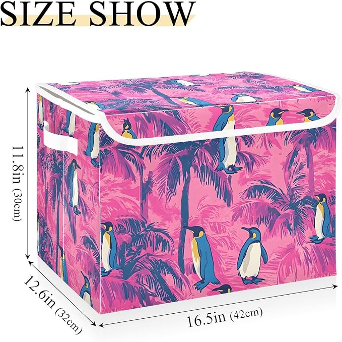 Storage Cube with Lid Tropical Penguin Print 16.5×12.6×11.8 IN 1 Pack Collapsible Large Capacity Foldable Storage Basket Bin Organizer