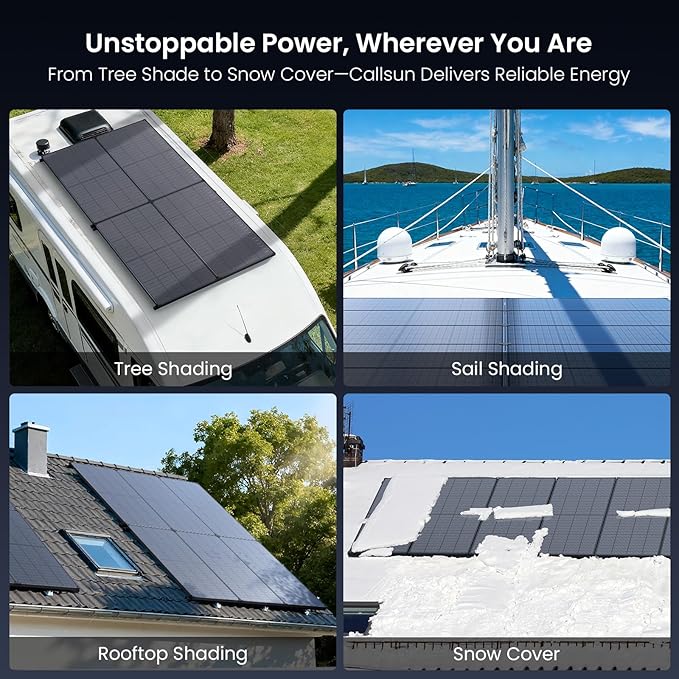 215W Anti-Shading Bifacial Solar PanelCallsun N-Type 16BB Monocrystalline PV Module Over 25% High EfficiencyIdeal for 12V SystemRVMarinePower StationOff-Grid