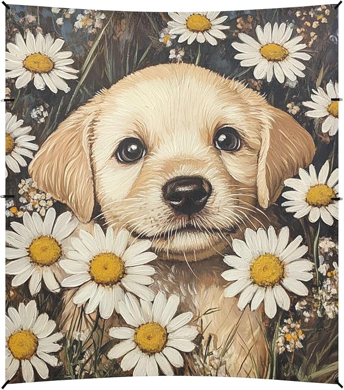 ALAZA Puppy Dog Daisy Flowers Beach Tent Sun Shelter Portable Canopy Sunshade for Outdoor Camping Picnics Backyard Fun 10x9 ft