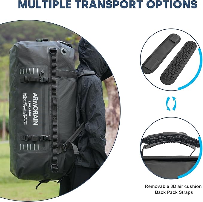 120-140L large Capacity Airtight Waterproof Travel Dry BagEquipped with Durable Inflatable Shoulder Straps and Handles Suitable for Diving Equipment Motorcycles Rowing Kayaking Camping