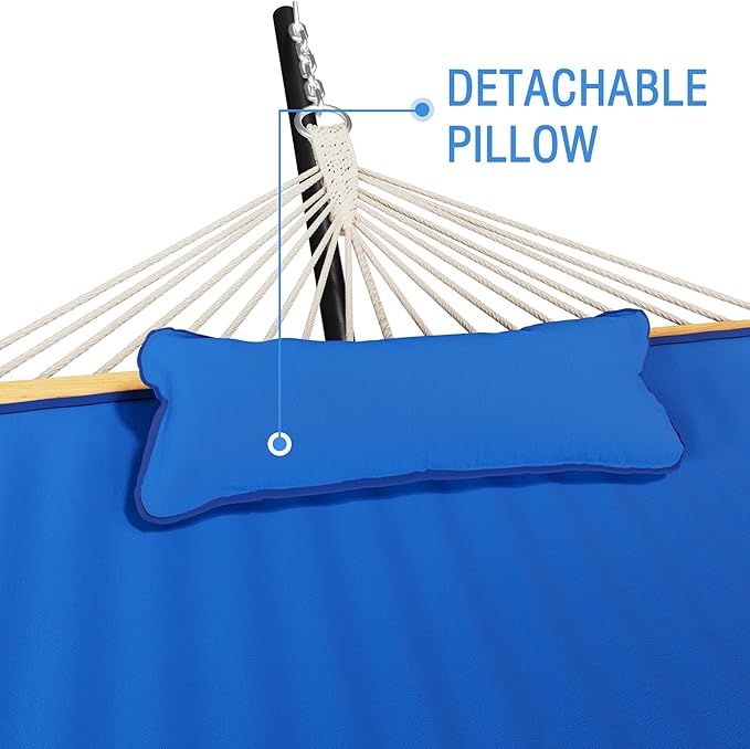 MUPATER 12FT Double Hammock with Stand Included 2 Person Hammock Outdoor Quilted Hammock with Stand Rope Hammock with Pad and Pillow hamacas para adultos Dark Blue