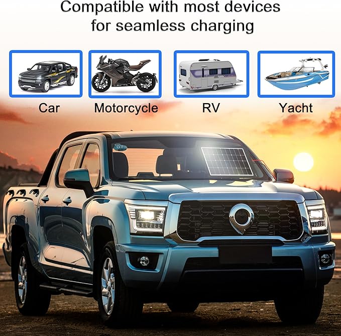 12V 7.5w Solar Battery Charger Pro - Built-in Intelligent MPPT Controller Waterproof for Car Automotive Boat and Marine RV Trailers - Solar Panel Trickle Charging Kit (SP-7.5W)
