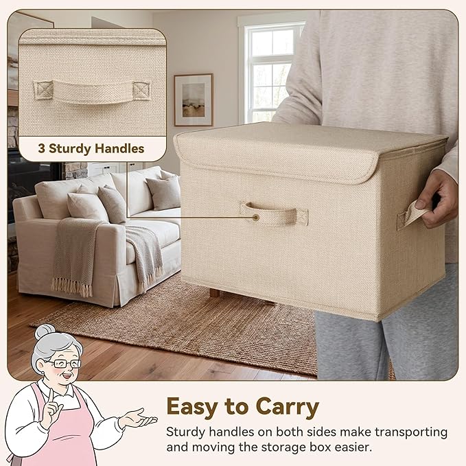 GRANNY SAYS Stoarge Basket with Lid Decorative Storage Boxes Closet Storage Bins for Clothes Collapsible Stackable Organization Khaki&ampBrown 2-Pack
