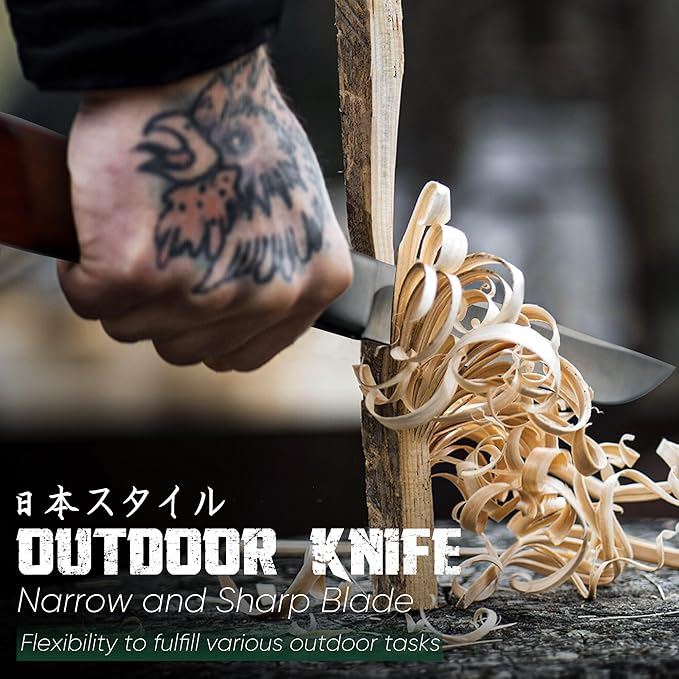 Huusk Fixed Blade Bushcraft Knife Hunting Knives with Wooden Sheath Full Tang Camping Knife Sharp Survival Knives for Men for Hiking Fishing Outdoor Adventure