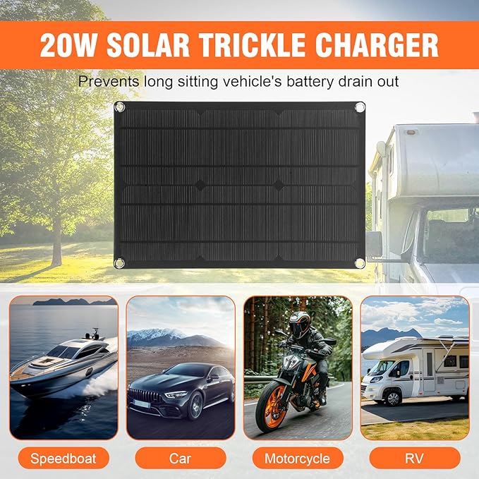 20W 12V Solar Panel Battery Charger 12V Solar Panel Power Kit with SAE Conversion Cables for Car RV Marine Boat Motorcycle Truck Tractor etc