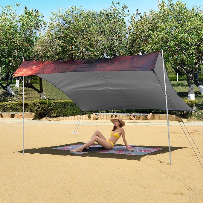 ALAZA Wolves in Galaxy Beach Tent Sun Shelter UPF50+ Protection Beach Shade Canopy w/ 4 Sandbags for Outdoor Camping Fishing Backyard Fun Picnic 10x9 ft