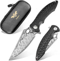 Zingbee Pocket Knife for EDC Damascus Pocket Knife with Black Aluminum Handle 3.3 Damascus Blade Pocket knives &amp Folding Knives