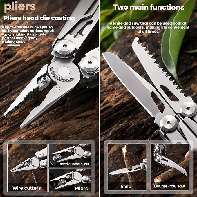Multi Tool 23-in-1 Full-Size Camping Essentials Hunting &amp Tactical Knives &amp Tools With Safety Locking Outdoor Gear Mens Gifts Ideas Gifts for Hunters Men who have Everything (Black）