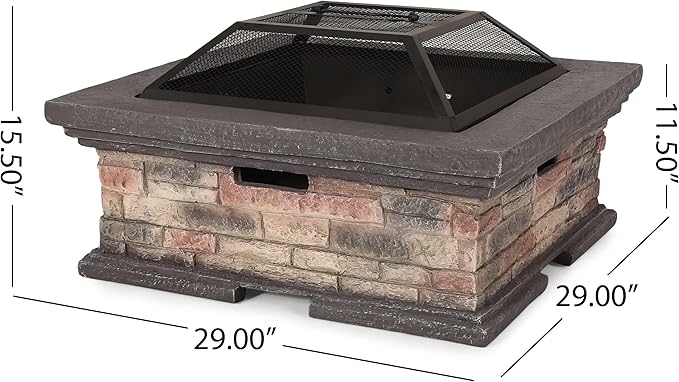 29 Inch Square Wood Burning Fire Pit MGO Outdoor Fire Pit Table Durable Patio Fire Pit for Backyard Garden Camping 29x29x15.5 Inch Compact Design Warm Gathering Ambiance
