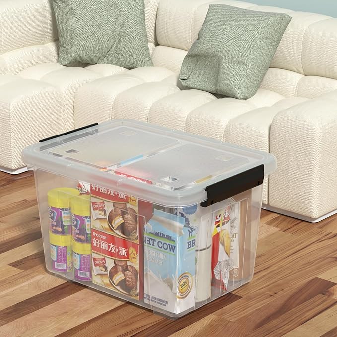 30 Quart Storage Boxes with Wheels 4-Pack Clear Plastic Storage Bins with Lids