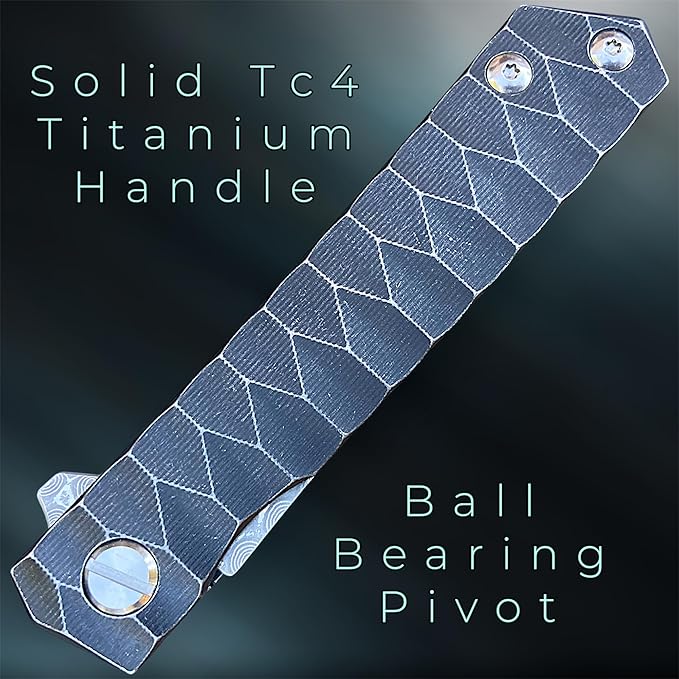 TACTICAL GEARZ Damascus Pocket Folding Knife Solid Tc4 Titanium Handle 67 Multi-Layered Damascus VG10 Steel Tanto Blade (Saint DXT)
