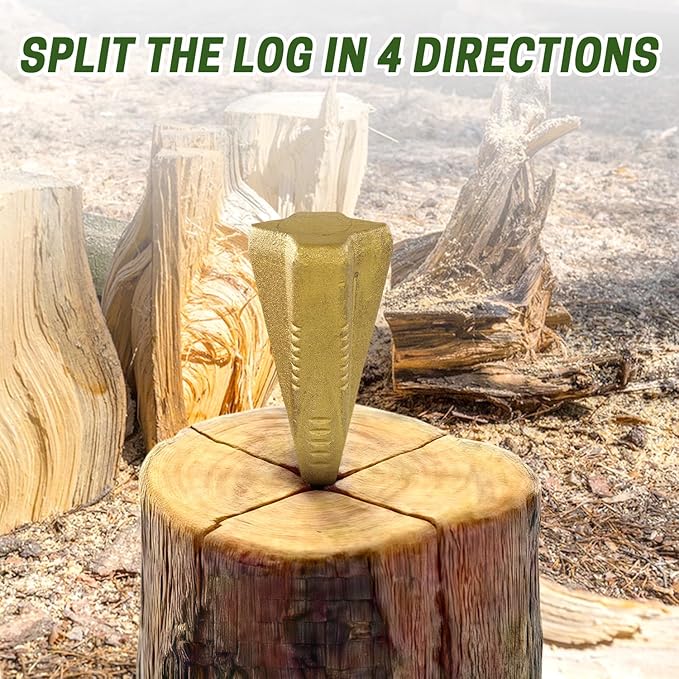 Wood Splitting Wedge 4 LB Manual Log Splitting Tool Heavy Duty 4-Direction Steel Splitter for Tree Felling Wood Chopping Land Management