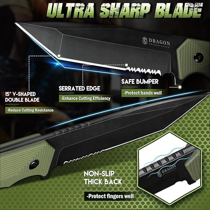 Dragon Creek Fixed Blade Knife - Full Tang Green