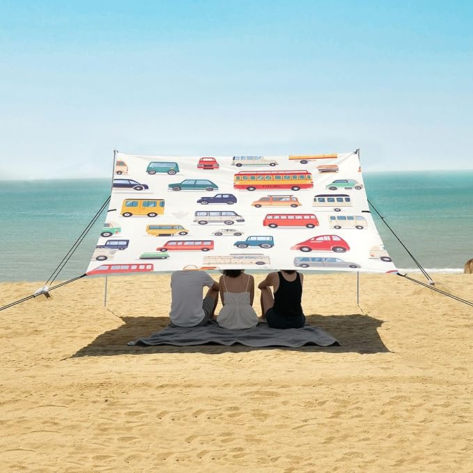 ALAZA Transport Cartoon Cars Beach Tent Sun Shelter Portable Canopy Sunshade for Outdoor Camping Picnics Backyard Fun 10x9 ft