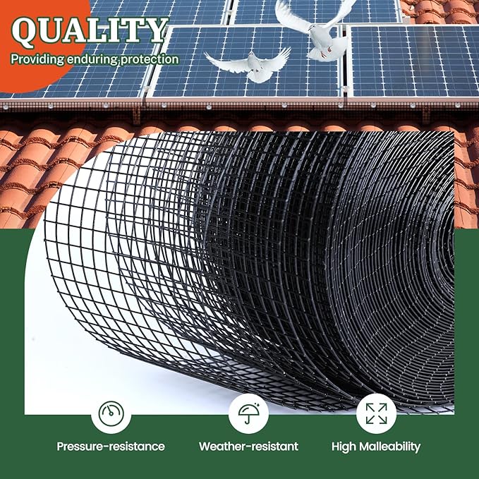 1/2 6 X 100' Solar Panel Bird Guard Mesh with 60 Fastener Clips Critter Guard for Solar Panels PVC Coated Galvanized Bird Guard for SquirrelBirdCritters Proofing