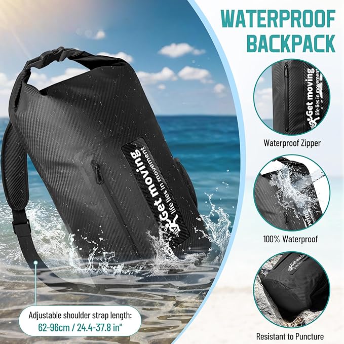 BKNOOU Dry Bag Waterproof Backpack for Women Men 10L/20L Roll Top Lightweight Dry Storage Bag Backpack for Travel Kayaking Boating Rafting Camping Hiking and Beach with Phone Pouch