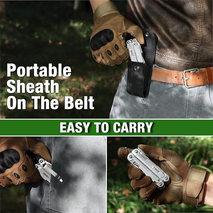 SHALL Multi Tool 18-in-1 Multitool Pliers Stainless Steel Multi-tool Pocket Knife w/Screwdriver Bit &amp Universal Socket Self-locking Multipurpose Tool w/Sheath for Camping Fishing Survival Hunti