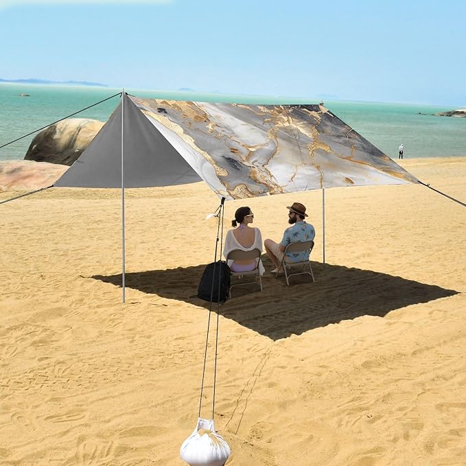ALAZA Marble Golden Black Beach Tent Sun Shelter Portable Canopy Sunshade for Outdoor Camping Picnics Backyard Fun 10x9 ft