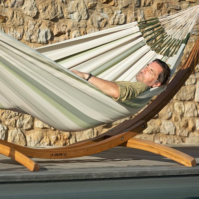 LA SIESTA® - Large Double Brisa Classic Hammock &amp Elipso Stand - Larch Wood Hammock Stand - Weather &amp Tear Resistant - Backyard Outdoor Hammock with Stand - 2-Person Max 355 Lbs Cedar