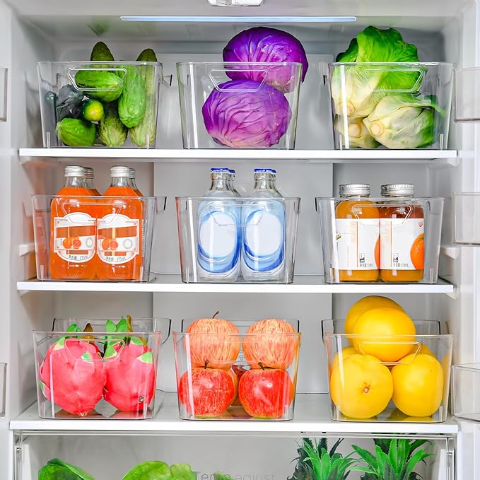 Clear Plastic Storage Bins - 12 Pack Pantry Organizers and StorageLarge Clear Pantry Organizer Bins Plastic Containers with Handle for KitchenFreezerCabinetClosetBathroom Under Sink