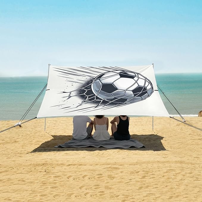 ALAZA Football Impacting Net Beach Tent Sun Shelter UPF50+ Protection Beach Shade Canopy w/ 4 Sandbags for Outdoor Camping Fishing Backyard Fun Picnic 10x9 ft