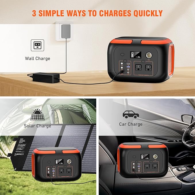 SinKeu Portable Power Station 600W 296Wh/80000mAh Backup Lithium Battery Pack Bank 110V Pure Sine Wave AC Outlet Solar Generator for Camping Emergency RV Outdoor Hurricane Supplies