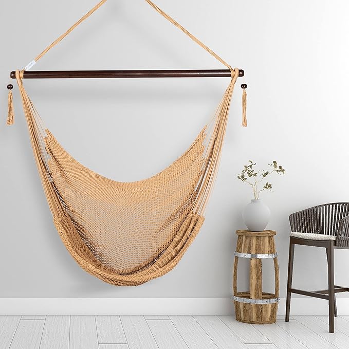 Large Caribbean Hammock Chair - 48 Inch - Polyester - Hanging Chair - tan