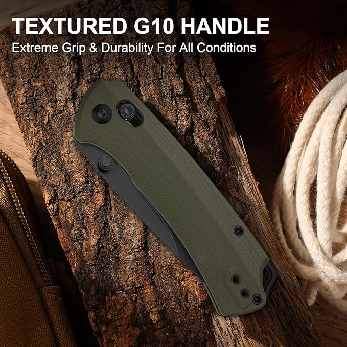 Kizer T1 CD EDC Pocket Knife 3.2 D2 Steel Drop Point Folding Knives with Olive Green G10 Handle Sided Thumb Studs Opener Clutch Lock for Camping Hiking Fishing V3490.2CM1
