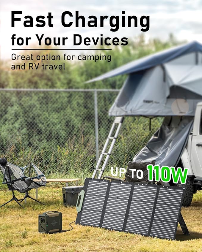 EASYLONGER 110W Foldable Solar Panel ESP110 Portable Solar Charger for CPAP Battery ES960 ES720 ES400 AIR Power Station Camping Fishing Outdoor RV and Blackouts