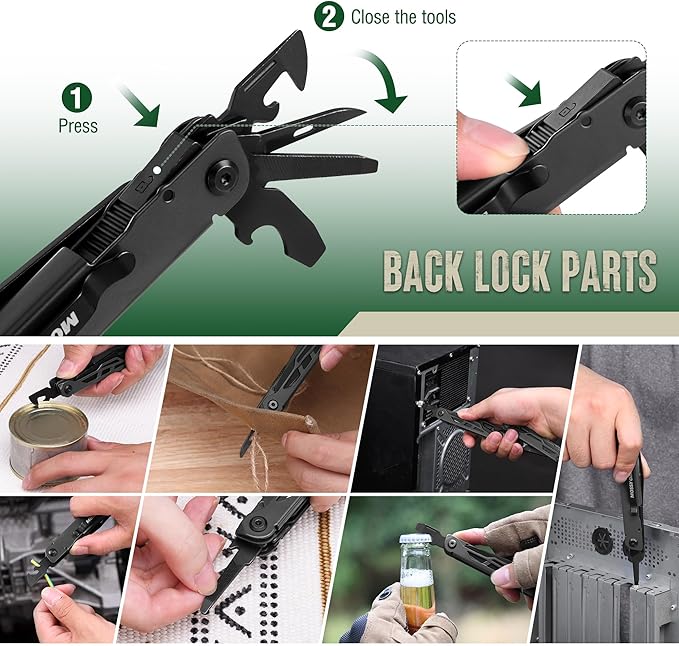 MOSSY OAK CNC-Machined Multitool Pliers 27-in-1 Multi Tool with Pocket Knife Fire Starter &amp Whistle Bottle Opener Screwdriver – Self-Locking Survival Tool for Camping &amp Hiking Black