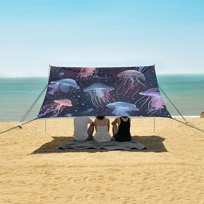 ALAZA Beautiful Jellyfish Pattern Beach Tent Sun Shelter Portable Canopy Sunshade for Outdoor Camping Picnics Backyard Fun 10x9 ft