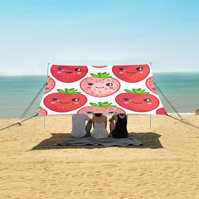ALAZA Cute Strawberry Fruit Face Beach Tent Sun Shelter Portable Canopy Sunshade for Outdoor Camping Picnics Backyard Fun 10x9 ft