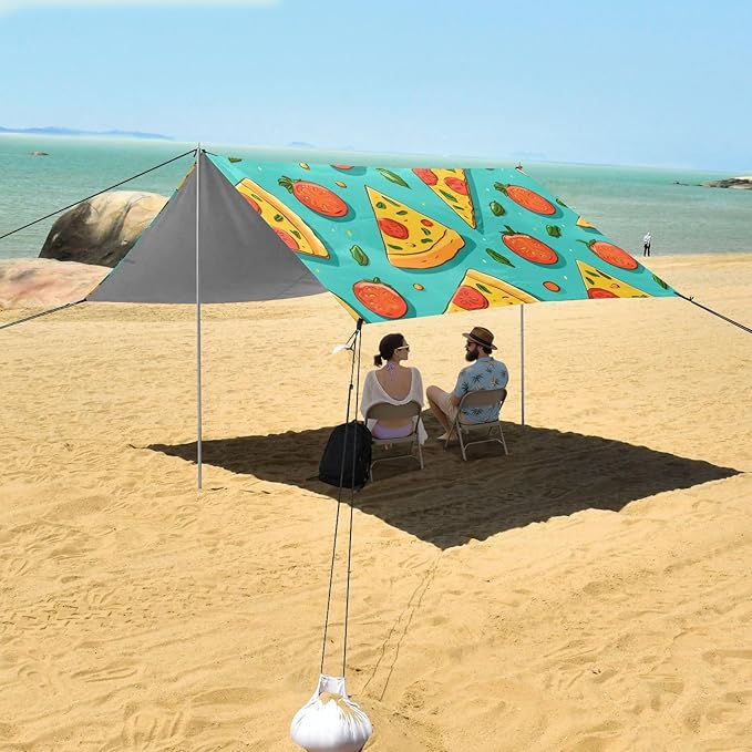 ALAZA Pizza Slice Cherry Tomatoes Beach Tent Sun Shelter Portable Canopy Sunshade for Outdoor Camping Picnics Backyard Fun 10x9 ft