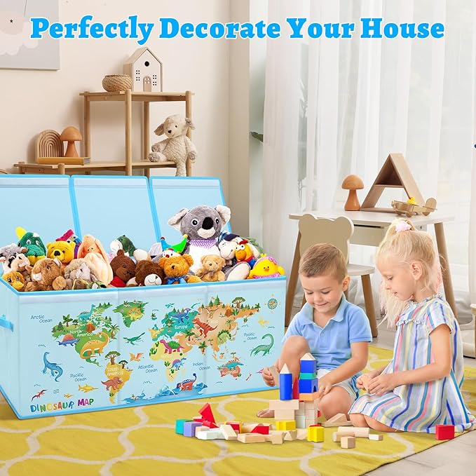 decalsweet Kids Toy Box Storage Chest Collapsible Storage Bin with Lids Handles for Boys Girls Toddler Large Kids Toy Organizer Box for Kidsroom Bedroom Playroom Nursery37.7x12.5x15.7