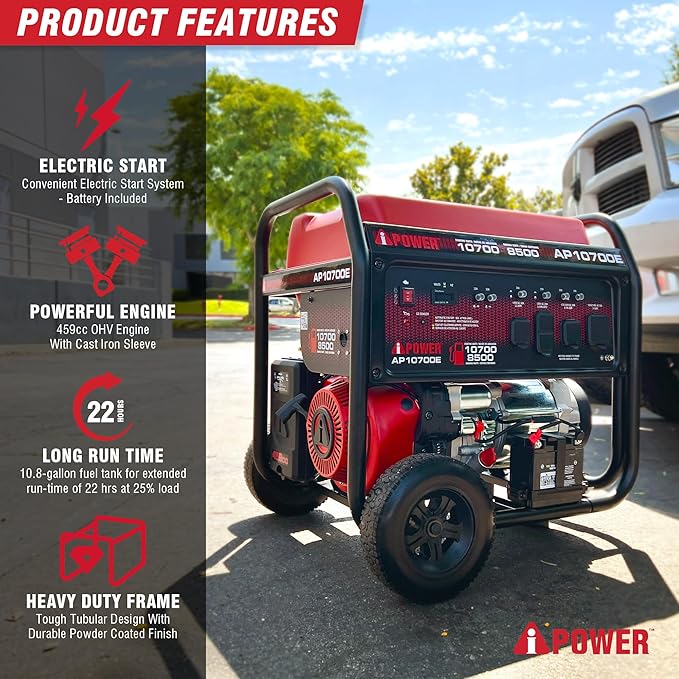 A-iPower 10700-Watt Electric Start Portable Generator Gas Powered Heavy Duty Generator with 459cc OHV Engine for Home Use Jobsite Emergency Power Outages (AP10700E)