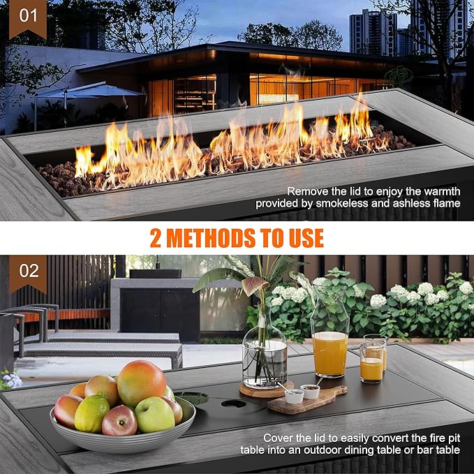 45 inch Propane Fire Pit Table 50000 BTU Outdoor Gas Fire Pit Table with Lid Waterproof Cover Rectangle Gas Firepit Table for Garden/Patio