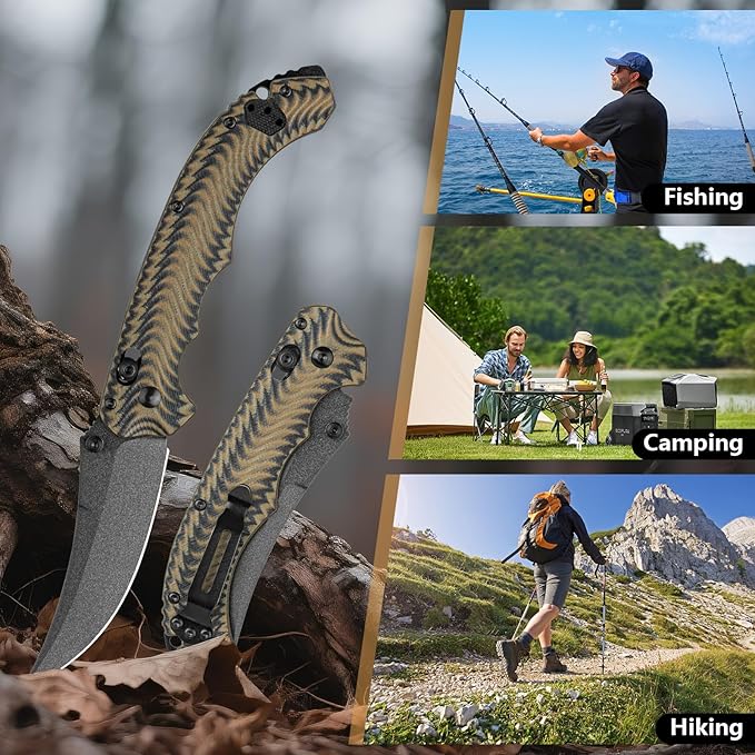 Folding Knife for Men: D2 Steel Blade &amp Carbon Fiber Handle for Hiking Travel and Everyday Carry (EDC) Ergonomic Streamlined Design